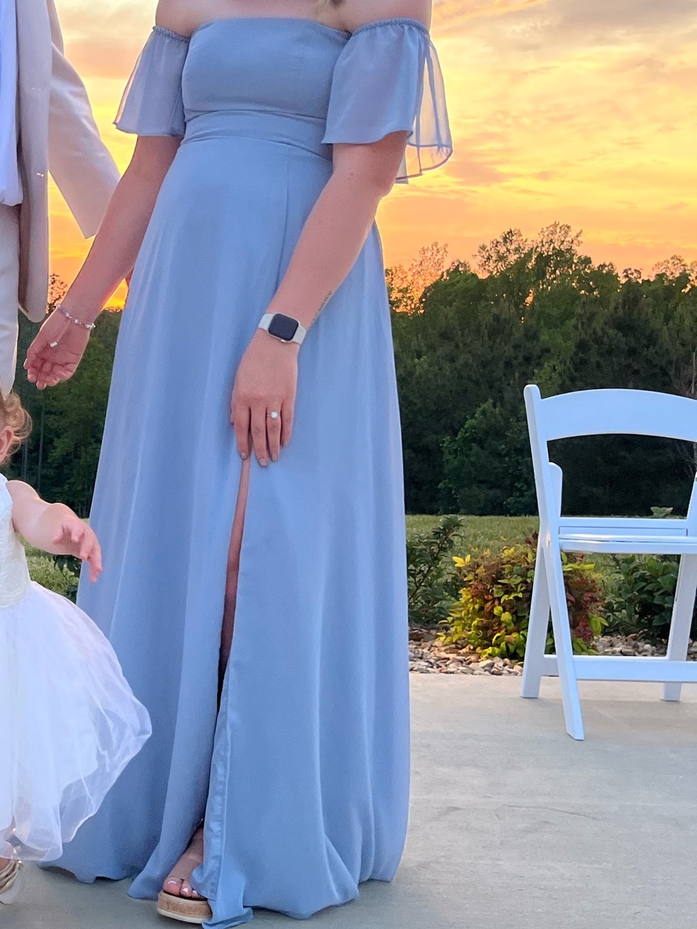 Azazie Dusty Blue Off-Shoulder Formal Gown